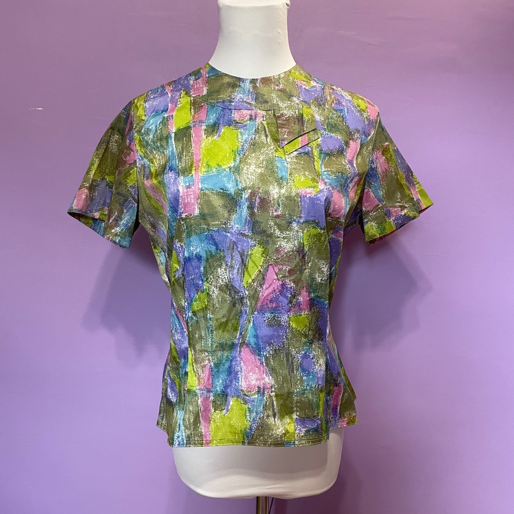 Abstract Colorful Green Vintage 60’s Blouse